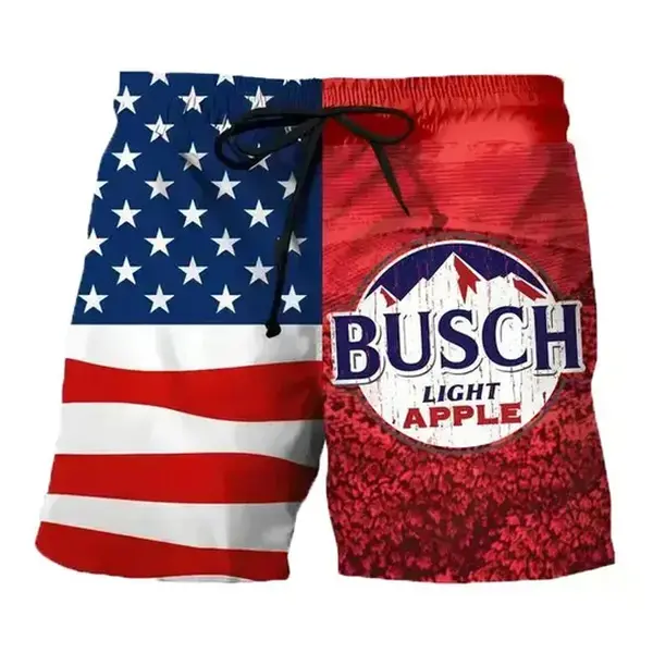 Men's American Flag Quick-Dry Swim Short - Menswear for Pool Party, Red White & Blue Vacation Attire
