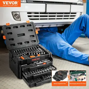 Vevor Mechanics Tool Set Tool Box Socket Set, Mechanic Tool Kit 1/4" 3/8" 1/2" Drive Deep and Standard Sockets, SAE and Metric Mechanic Tool Kit with Bits, Hex Wrenches, Combination Wrench, Accessories, Storage Case