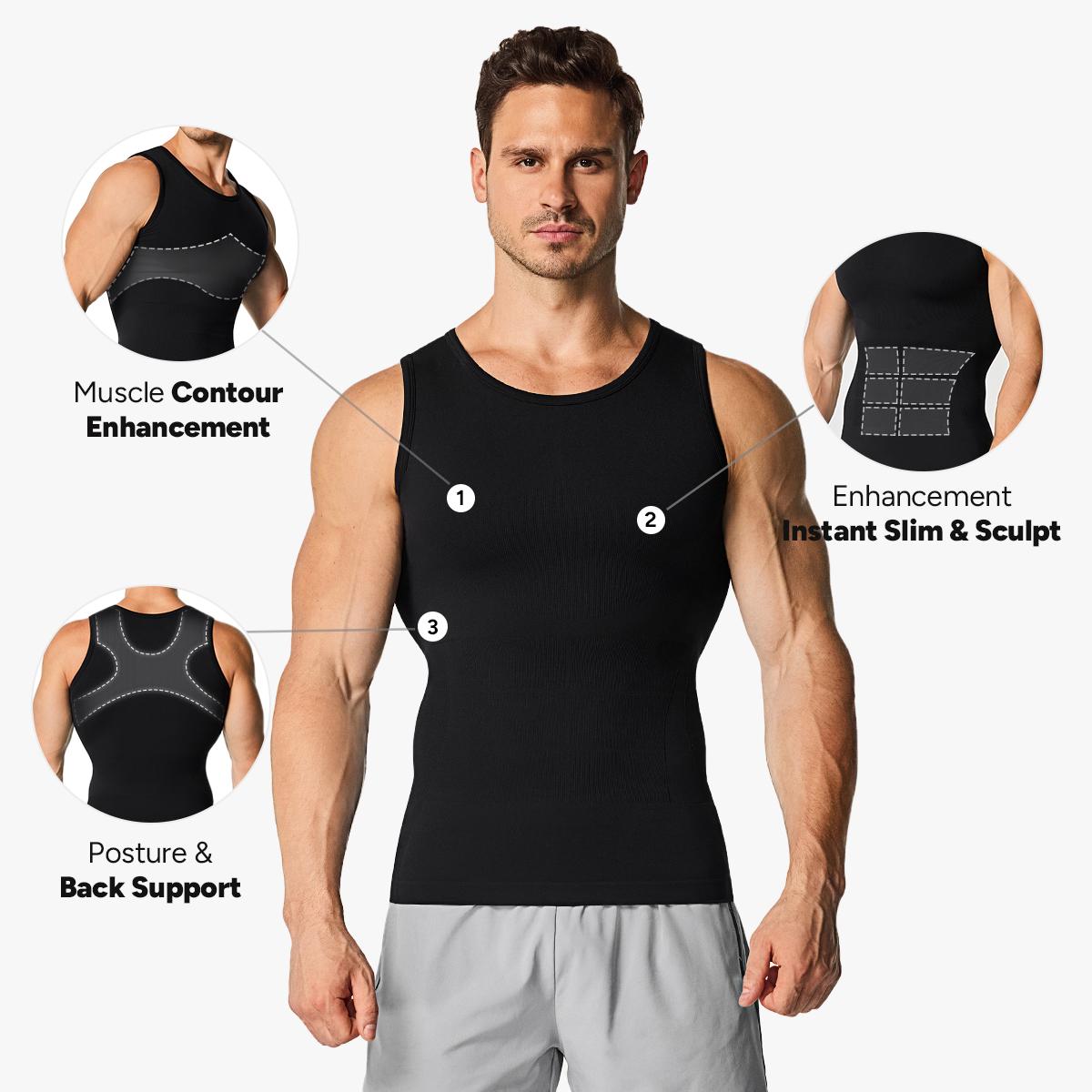 Nebility Men’s Seamless Compression Tank Top, Tummy Control, Chest Support & Back Posture Correction, Breathable 4-Way Stretch Underwear for Gym, Workout & Daily Wear