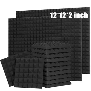 24Pack Sound Noise Proof Foam Wall 2" X 12" X 12" Acoustic Foam Pyramid Wedges High Density Soundproof Wall Panels Tiles Studio Noise Sound Proof For Home Studio KTV