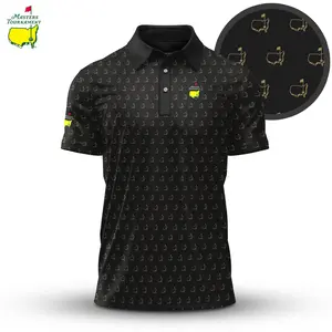 Black The Masters Pattern Polo Golf Shirt Short Sleeve Outdoors Menswear Tops Print Fan-made Lightweight