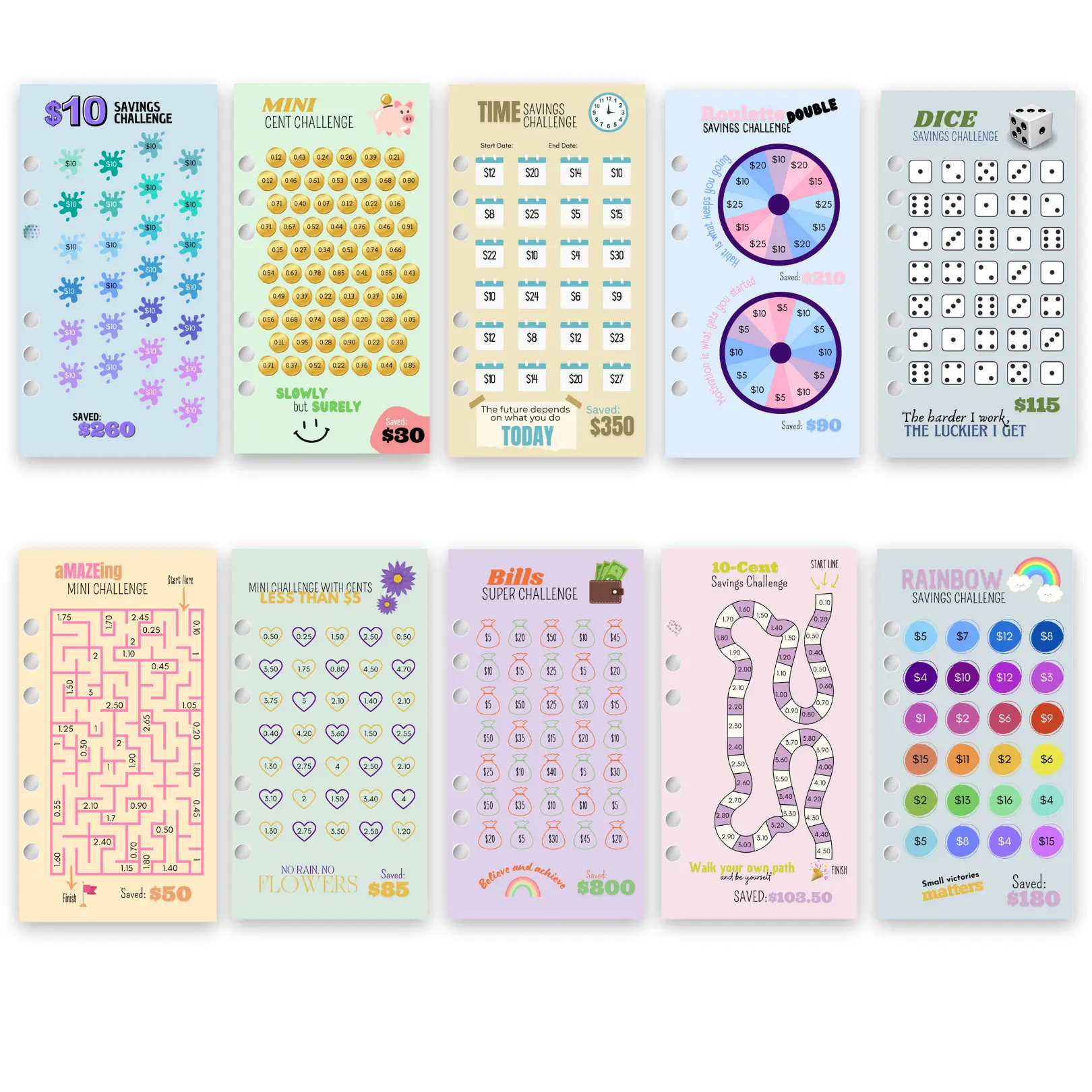 A6 10 Laminated Savings Challenge Sheets
