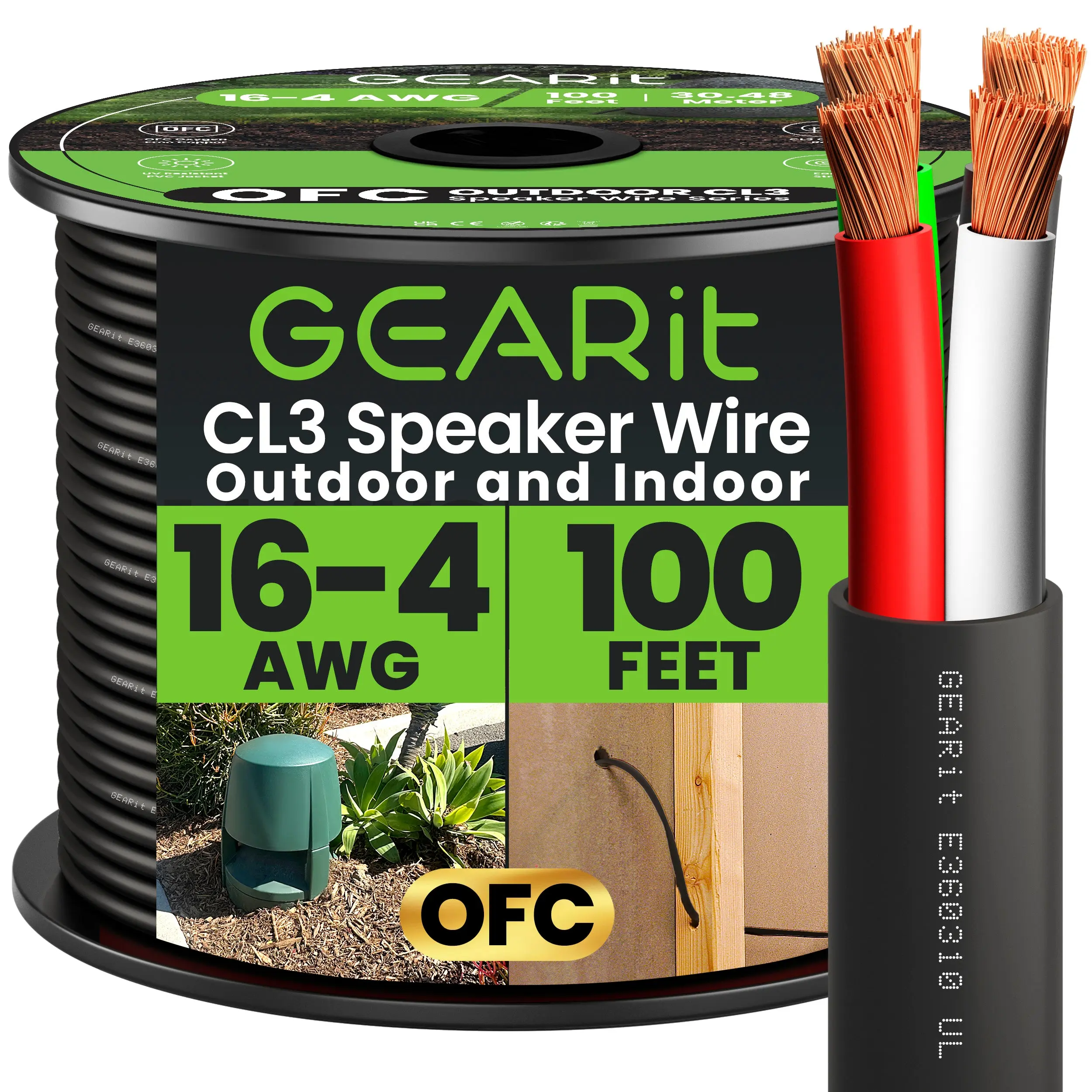 16 AWG In Wall Speaker Wire 4-Conductor Bi-Wire Cables - CL2 Rated - Oxygen Free Copper (OFC), White