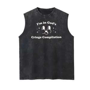 "I'm in God's Cringe Compilation" Washed Graphic Tank Top, Funny Meme Slogan Print, Gift For Cringe Humor Fans