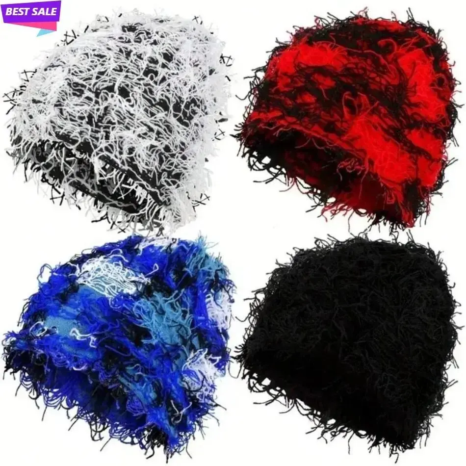 Distressed Cotton Beanie, Thick Warm Fitted Knit Hat with a Fuzzy Texture for Unisex Outdoor Sports, Fitted Hat Beanie