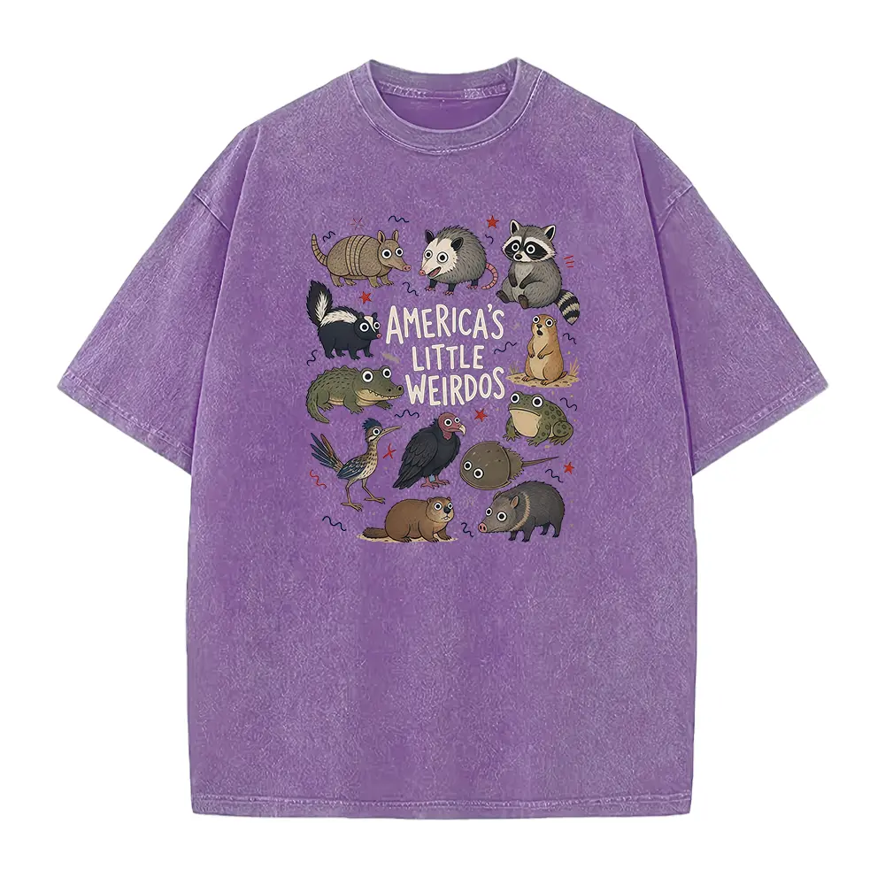 Men's Casual Solid T-Shirt - America's Little Weirdos Seamless, Smooth, Soft Funny Wildlife Graphic Tee with Opossum and Raccoon, Quirky Animal Lover Gift, Top