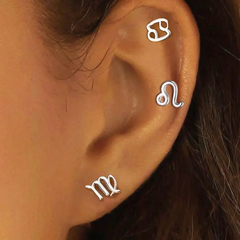 Zodiac Constellation Stud Earrings in S925 Sterling Silver for Women, Casual Earring Stack Jewelry, Personalized Starry Sky Gift, Constellation Earring Stack