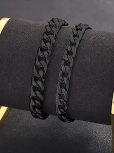 Men's Simple Style Plain Color Curb Chain Lobster Closure Stackable Bracelets, High Quality Bracelet, Daily Wear Bracelet, Jewelry for Birthday Gift, Iron Material, Durable Bracelet Set