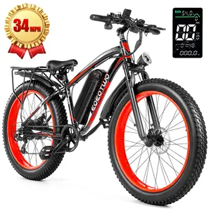 [EOEOTWO E01] 1500W Peak Motor Electric Bicycle with Front Suspension 48V 15AH Battery 26"x 4.0 Inch Tires 30+ MPH Speed 70 Miles Range for Snow Mountain Road Riding