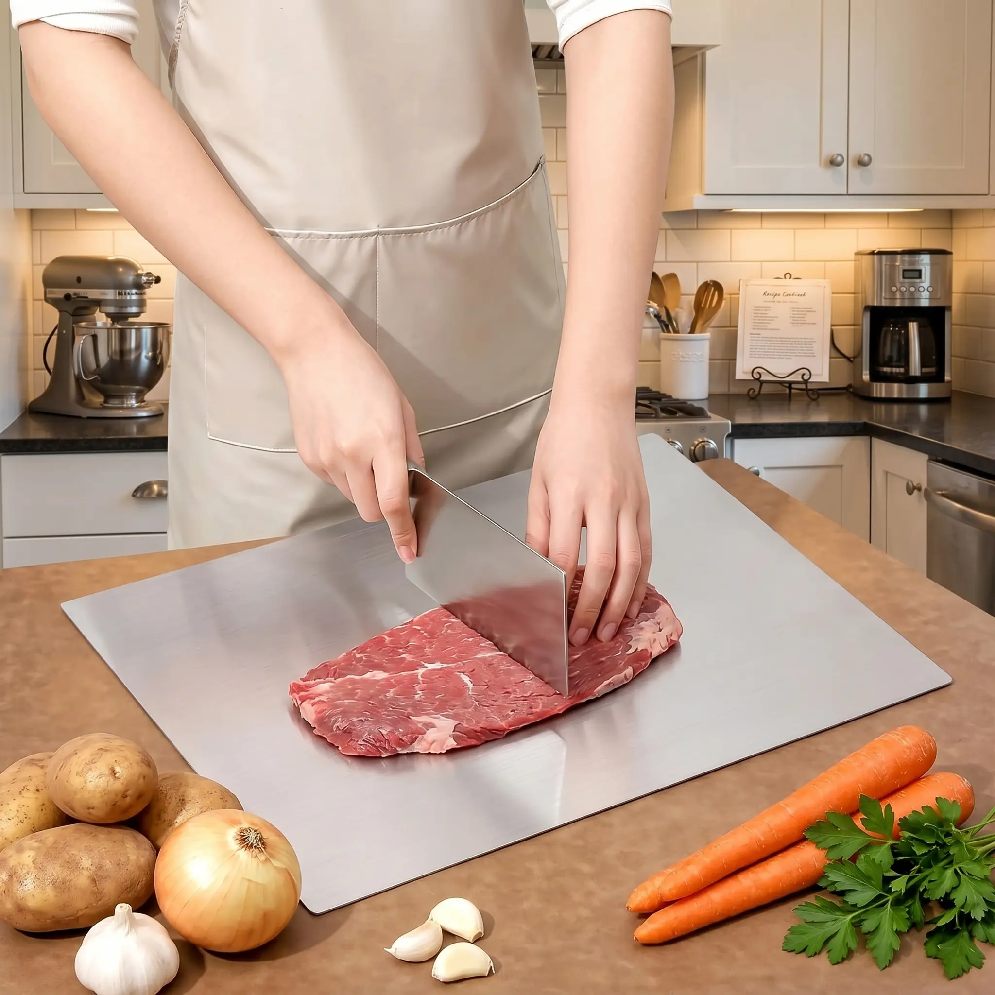 Stainless Steel Kitchen Cutting Board Non-Slip Metal Chopping Board Mat 15.7x11.8 Inch 40x30 cm for Cutting Meat Fruit Vegetable Bread Baking Dough Kneading Kitchen Cooking Essentials Accessories Gadgets for Home Cooks Home Kitchen