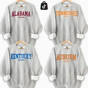 [Sale off 50%] Distressed Varsity Style Sweatshirt – Ash Grey, Custom Your Team, USA EST Inspired Varsity Style Unisex Graphic Shirt for Travelers, Game Day, 4th of July, Menswear & Womenswear EH8