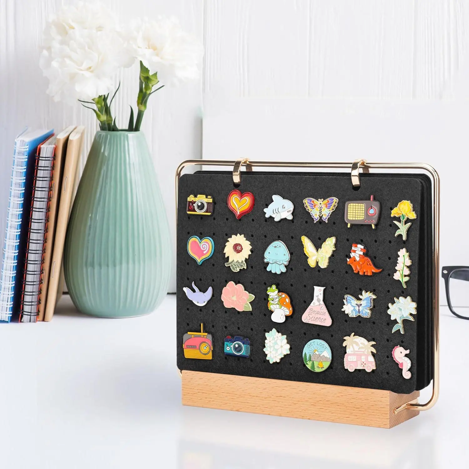 Pin Display Stand, 1 Count 6 Pages Pin Storage Rack, Pin Display Holder, Adjustable Organizer, Home Organizer for Badge, Button, Brooch, Jewelry, Gift for Pin Collector, Desk Organizer Tidy, Accessory Holder