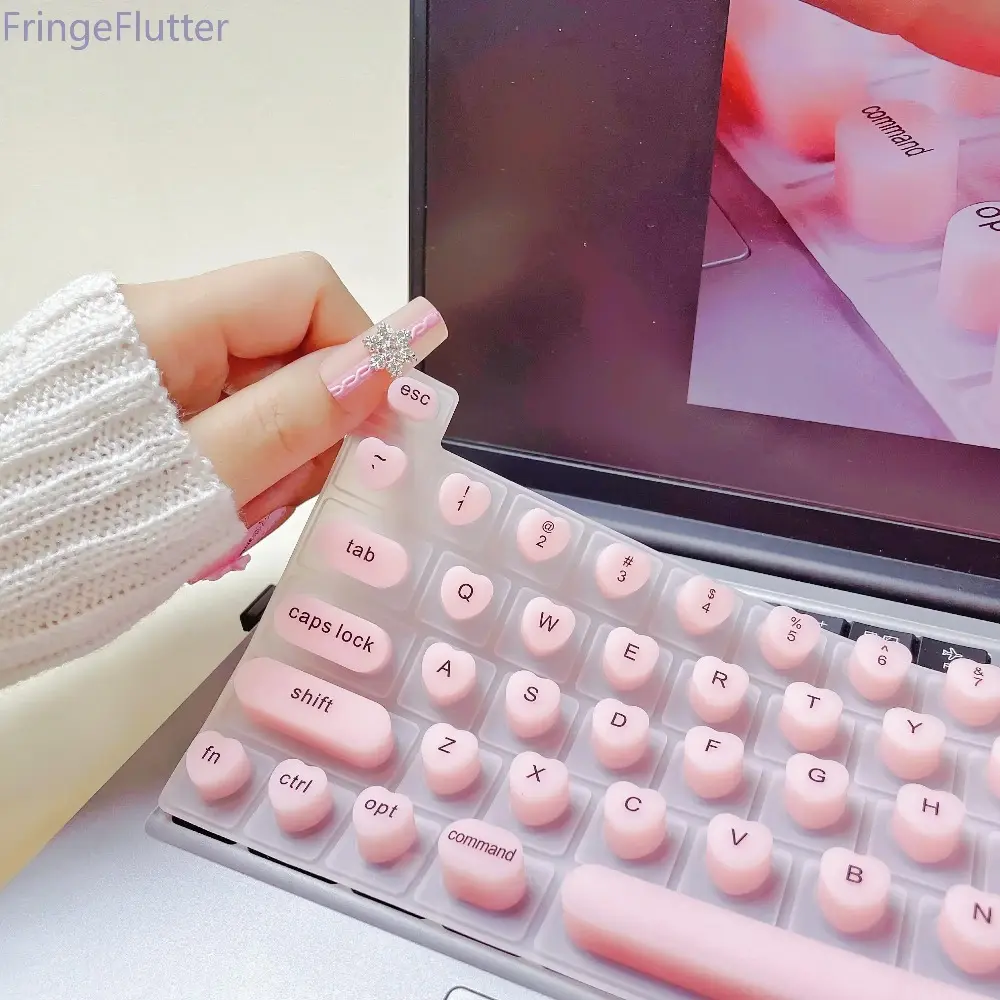 Cute Silicone Keyboard Cover with Keyboard Round Caps - Dustproof, Waterproof, Backlight Safe, Ideal for Nail Artists with Acrylic Nails, Studying, Ultra-Thin, Joint Health Support