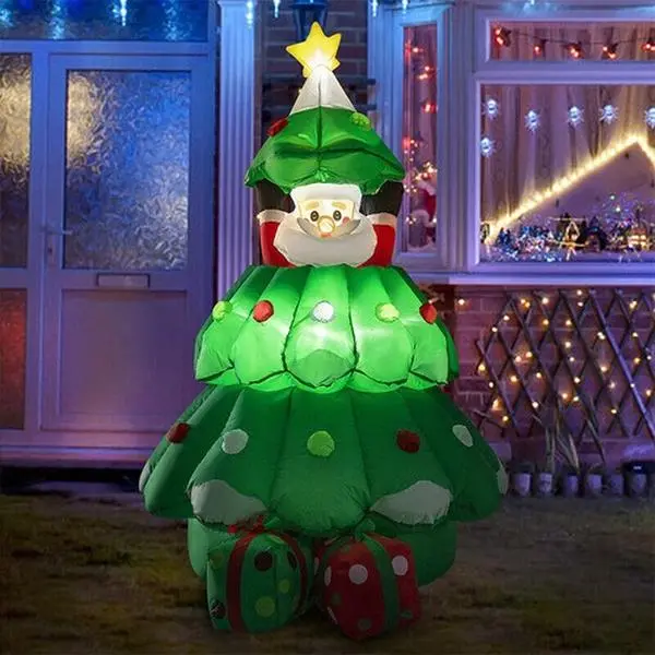 6ft Height Inflatable LED Lighted Christmas Tree with Pop Up Santa & 2 Gift Boxes Outdoor Yard Decoration Ornaments