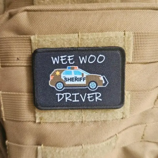 Wee woo driver sheriff SUV brown version driver funny 2"x3" removable patch with hook and loop backiing