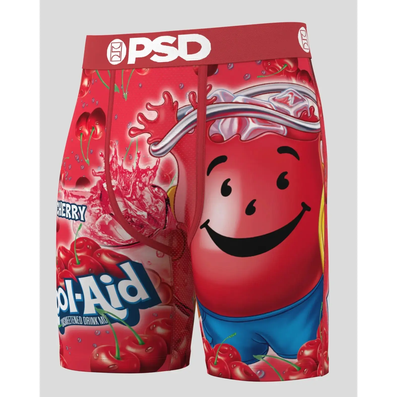 PSD Mens Kool Aid Cherry Boxer Brief - Standard Length 7 Inch Inseam, Soft and Breathable Poly Blend Fabric
