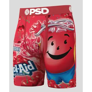 PSD Mens Kool Aid Cherry Boxer Brief - Standard Length 7 Inch Inseam, Soft and Breathable Poly Blend Fabric