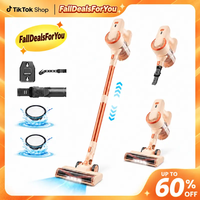 【Fall Deals For You】N3P Vacuum Cordless - 8-in-1 Compact Rechargeable Stick, 20kPa Suction, 40-Min Runtime, LED-Lit Head, Lightweight Handheld, 2200mAh, 100Airwatts, Anti-Dust Mite for Home, Cars
