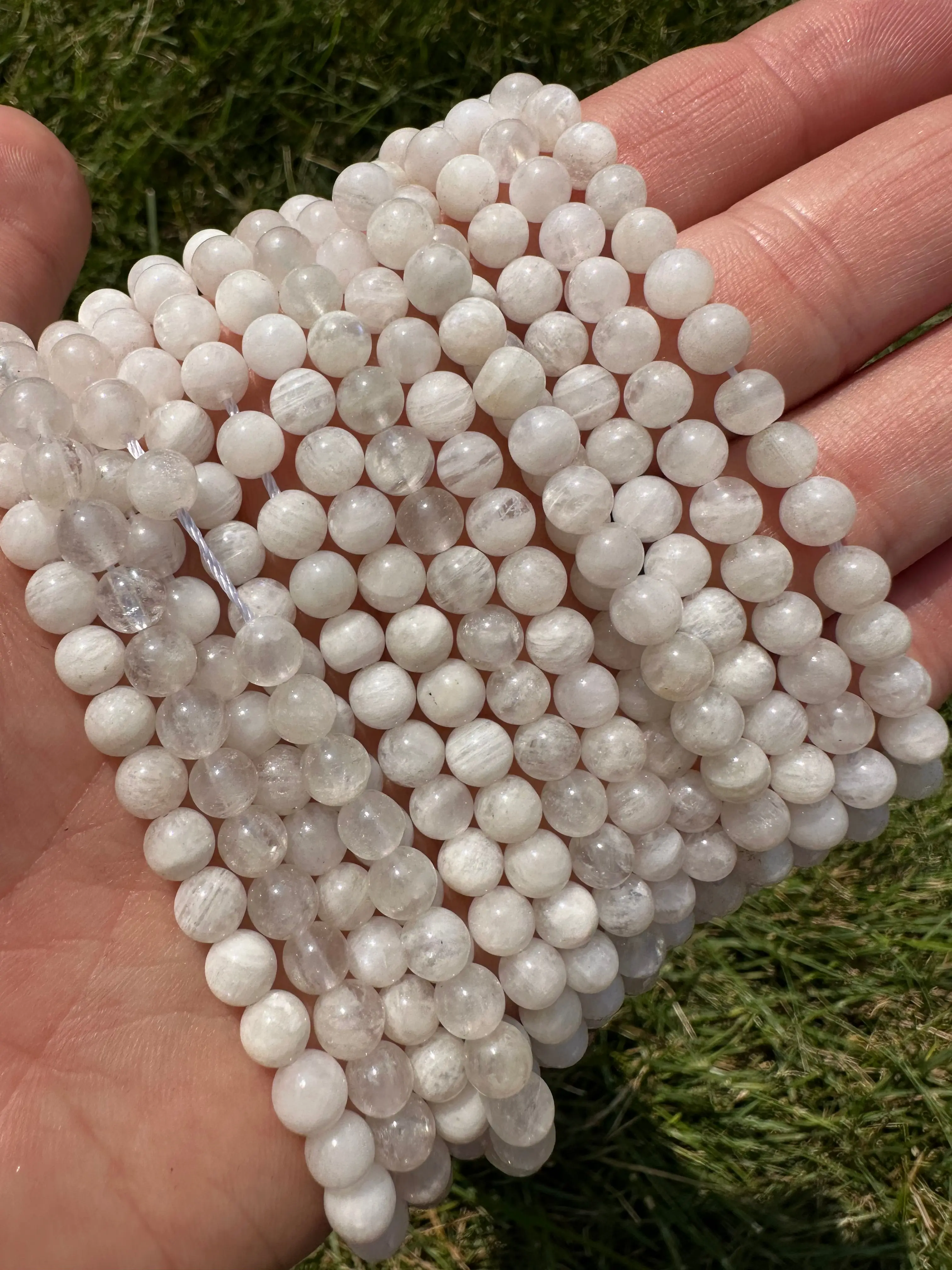 New Moon Beginnings Rainbow/White Moonstone Mix Bead Strand - White Beads with Rainbow Accents