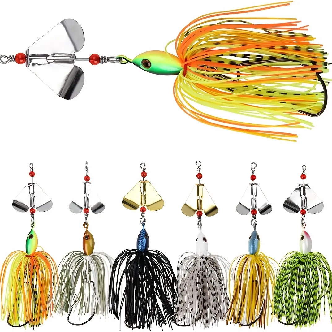 Set of 6 Spinnerbait Fishing Lures, Featuring Multicolored Buzzbaits for Bass, Trout, And Salmon, Suitable for Both Freshwater And Saltwater Fishing