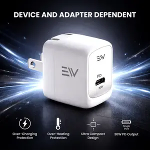 Electronic World 30W USB-C Fast Wall Charger with Type-C Cable, PD Fast Charging Adapter Block for iPhone, Samsung, Android & USB-C Devices