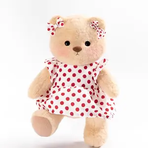 Getahug 12 Inches Sunny Polka Dot Dress Handmade Jointed Teddy Bear Stuffed Animal, Manual Cleaning, Dry Maintenance, 1× Gift Box Toy for Gifting