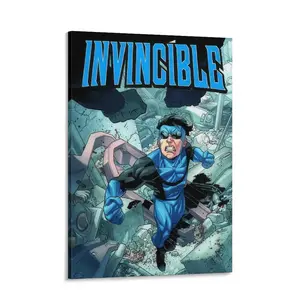 Invincible Mark Grayson Superhero Comic Canvas Print, Blue Black Dynamic Action Hero Wall Art, Decor for Living Room, Bedroom, Game Room, Dorm, Office