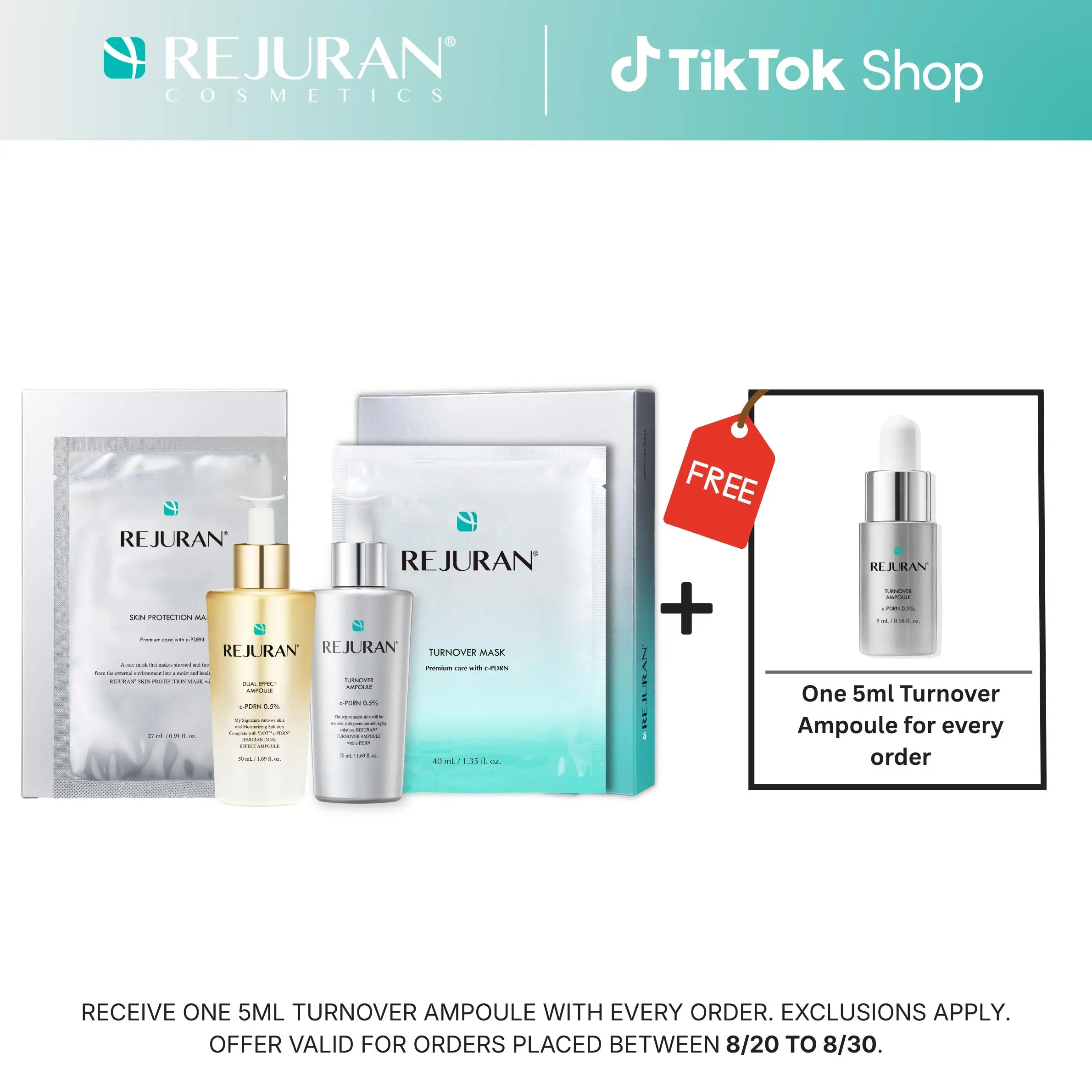 [Exclusive TikTok Bundle] REJURAN Dual Effect 50ml +Turnover 50ml + Turnover Mask (5-Pack) + Skin Protection Mask