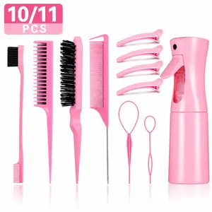Hair Styling Tools Set with Edge Brush, Rat Tail Comb, Smoothing Brush, Hair Clips & Braiding Loop Tools, Salon Hair Accessories Kit for Slick Back Hair, Parting, Styling, Detangling & Daily Hair Care for Women & Girls