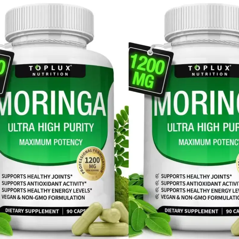 （Flash Sale 2 bottles）Toplux Nutrition Moringa Capsules 1200mg, Pure Organic Moringa Leaf Powder Supplement, Supports Immune System & Digestive Gut Health, Non-GMO, 90 Vegetarian Capsules Dietary Edible Fitness Natural Vitamins