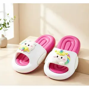 Girls' Unicorn Slippers, Indoor Slippers, Cute Cartoon Pattern, Soft PVC Sole, Princess Style, Less Than Ankle Height, Baby Cool Sandals for Girls