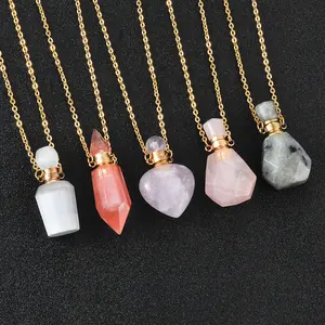 1Pc Natural Stone Bottle Pendants Memorial Keepsake Jewelry Cremation Urn Necklace For Ashes 20" Chain with Fill kit