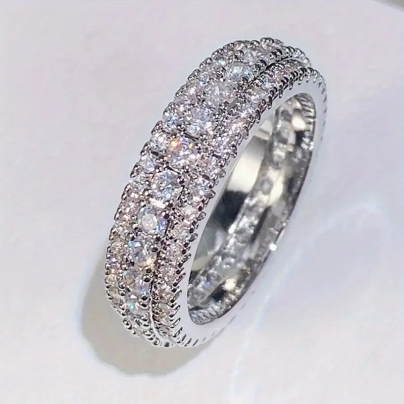 Women's Cubic Zirconia Promise Ring, Luxury Handcrafted Eternity Band for Daily Wear, Sparkling Commitment Jewelry