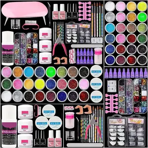 Hot Sell 58Pcs Full Salon Nail Kit, Professional Manicure Set with  Colors Crystal Powder & Gel Polish, Complete Nail Art Supplies for Beginners & Nail Techs