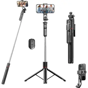 67-inch iPhone selfie stick tripod, Smartphone accessories, with remote control, phone holder, and 1/4-inch screw. Features 360° rotation, and telescopic selfie stick. A tripod suitable for recording videos with phones and cameras