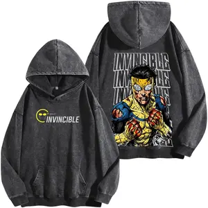 Invincible Mark Grayson Fighter Graphic Washed Hoodie | Vintage Washed Oversized Heavyweight T Shirt | Superhero Comic Streetwear Shirt | Large Back Print Graphic Tee | Heavy Cotton Unisex | Gym Pump Cover Gamer Outfit