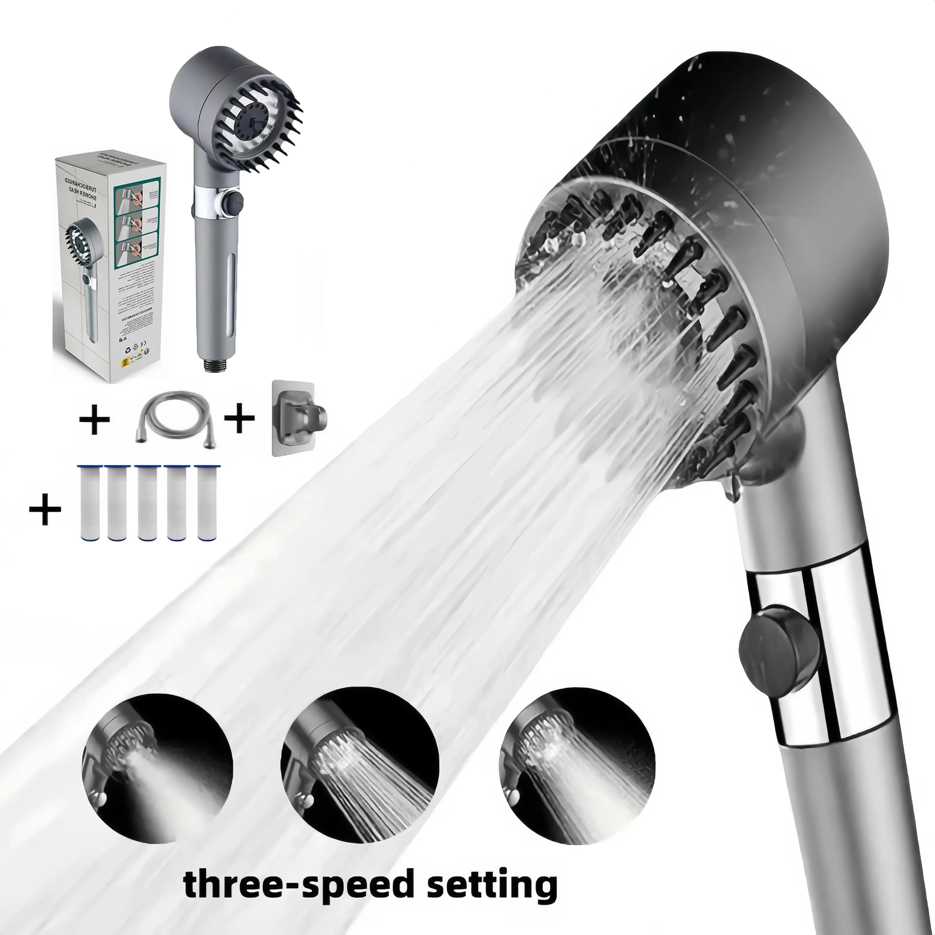 High Pressure Shower Heads, Ion Drops Shower Head, 4 Spray Modes Turbo with Built-in Filter ON\/OFF Switch Handheld Turbo Showerhead