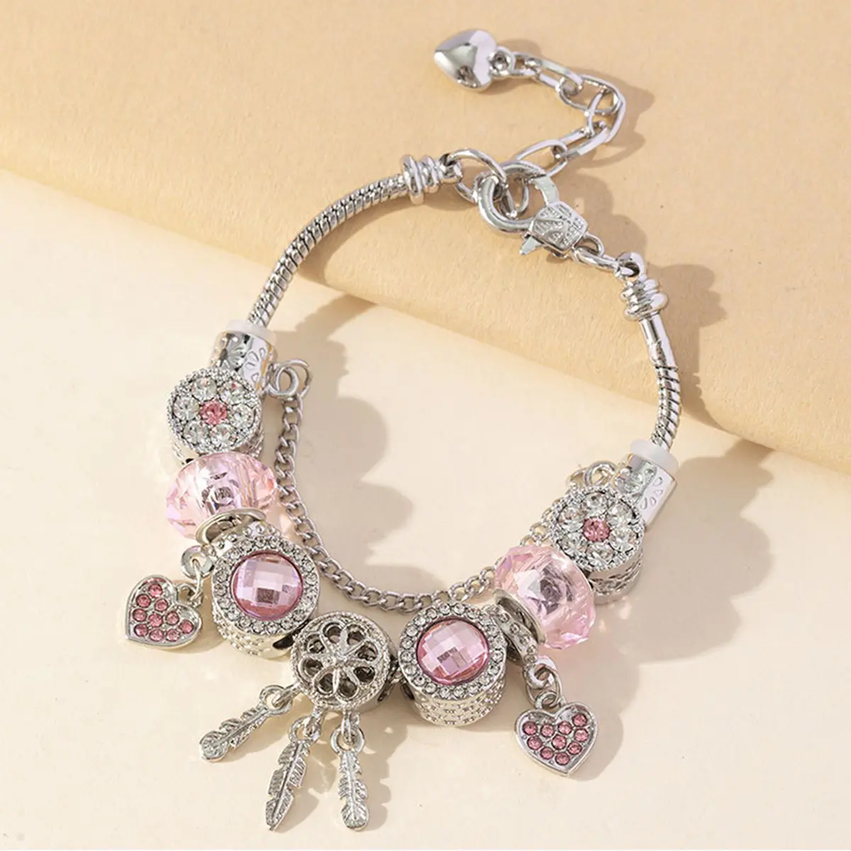 Women's Lead-Free Metal Beaded Bracelet - Adjustable Chain Fits Most Wrists, Exquisite Cartoon Friendship Piece, Colorful Heart-Shaped Bracelets & Bangles for Gifting, Bracelets For Women