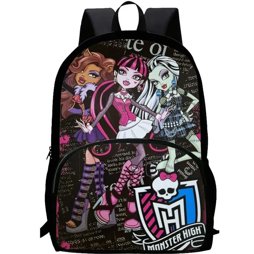Women's Ergonomic Cushioned Monster High Print Laptop Backpack - Lightweight Luggage Bag with Multiple Zipper Pockets, Ideal for 1-2 Gifting Occasions (Birthday, Christmas)