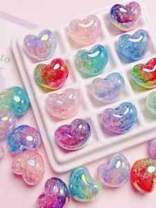 10pcs/22mm Rainbow Gradient Heart Beads, Soft Acrylic DIY Craft Beads with Rainbow Coating, Heart Charm Decor, Heart Design Charm, Perfect for Making Keychains, Phone Chains, Pen Decorations