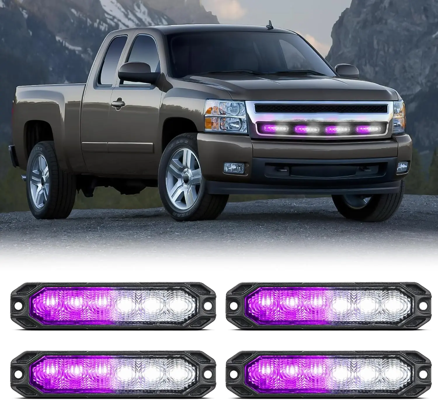 Nilight 4PCS 6-LED Ultra Slim Surface Mount Strobe Kit - 12-24V High Intensity LED Work Light with Sync, Flashing Mode, Steady On, Purple & White Caution Bar for Truck, SUV (Father's Day Gift), Led Backlights