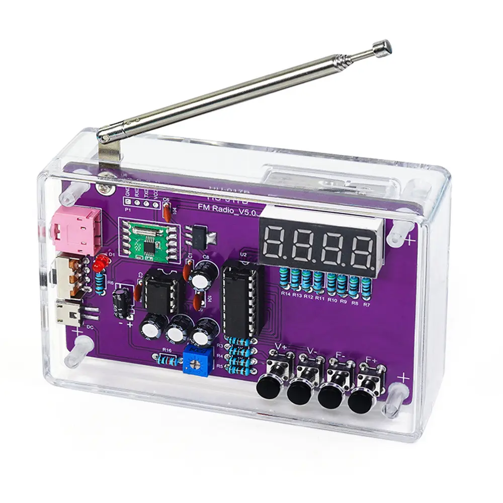 V5.0 DIY Radio Kit with Transparent Synthetic Shell, Battery Powered Soldering Project with Digital Display, Auto Search, Noise Cancellation & Potentiometer Adjustment, Battery Powered Radio, Integrated Cover, Diy Soldering Practice