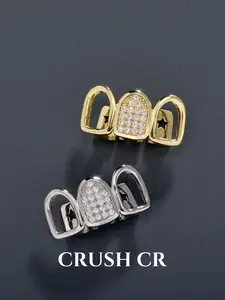 1pc Geometric Grillz Set, Gold/Silver-Tone with Zircon, Edgy Hip Hop Accessory, Suitable For Streetwear & Statement Looks, Gift For Fashion Enthusiasts, Tooth Gem (Unique Craft, Actual Item May Vary)