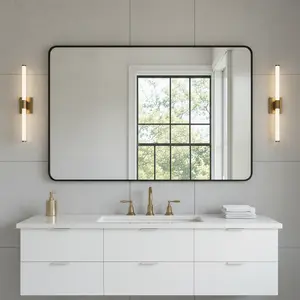 Spaco Rectangle Black Metal Framed Wall Mirror – 40" x 30", Rounded Corners, Modern Minimalist Design for Living Room, Bedroom, Entryway or Office