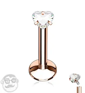 Rose Gold PVD Heart CZ Internally Threaded Labret