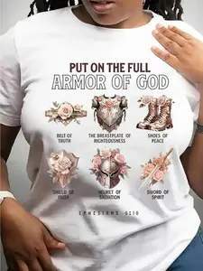 A Christian Men'S T-Shirt Featuring a Bible Verse Design Inspired by The Armor of God from Ephesians 6:10-18.This Comfortable, Casual Top Has a Round Neck And Short Sleeves