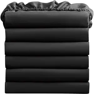 Queen Fitted Sheets, Bulk Pack of 6, Deep, Soft Microfiber Bottom Sheets for Home, Salons, Hotels, Queen Size Fitted Sheets Only (Black)