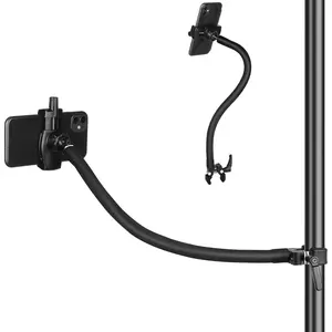 Gooseneck Phone Holder for Mic Stand, Music Stand, Stroller, Treadmill, Spin Bike and Exercise Bicycle. 50 cm Long Flexible Gooseneck Arm with Super Crab Clamp Mount, Compatible with 3.5-7.5" iPhone Devices