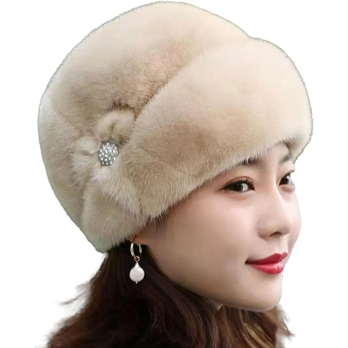 ‌Russian Flower Decor Winter Hat Thickened Luxury Keep Warm Solid Color Thermal Cap For Middle-aged Women Outdoor‌ Stay Stylish Chilly Days Foldable Ear Flaps