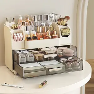 Makeup Organizer Stand for Dressing Table, 2 Large Drawers, Cosmetic Display Box, Brush Storage, Bathroom Counter Organization